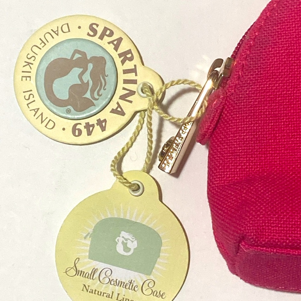 NWT Spartina 440 Gold FLAMINGO Hot Pink Canvas Cosmetic Case / Makeup Bag - Picture 2 of 4